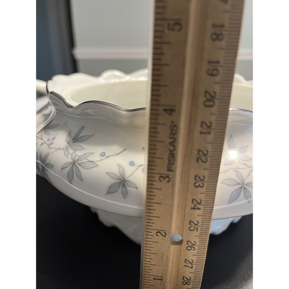 Johann Haviland Blue Flowers Gray Leaf Pattern Gravy Boat w Attached Under Plate - Picture 6 of 14